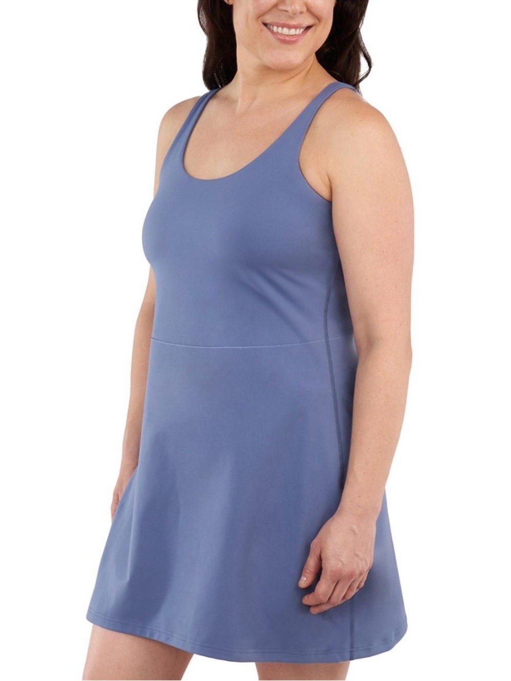 Elle Sleeveless Scoop Neck A-Line Active wear Dress in Dusty Blue